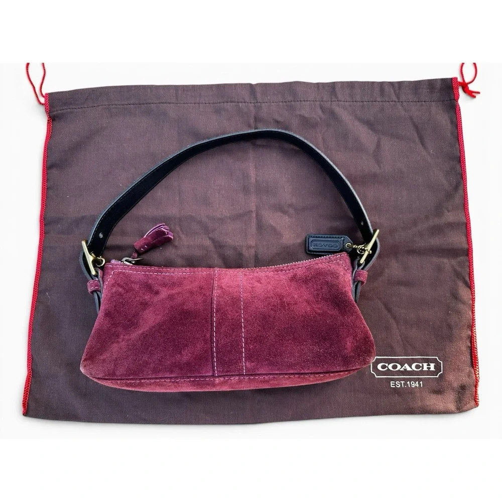 Coach Vintage Y2K Suede Burgundy East West Demi Baguette Purse Bag 7470 RARE